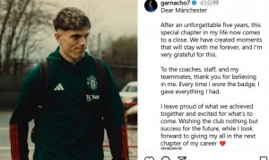 加纳乔告别曼联：感谢一直以来的信任，衷心祝愿曼联未来一切顺利